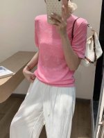 D家 早春新款 圆领蝴蝶针织短袖 颜色：白色 粉色 宝蓝色 尺码：36.38.40