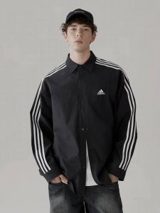 Adidas阿迪达斯 三条杠纯棉百搭高品质衬衫情侣款 Color: 黑色 Size: M-Xl M 肩宽49 胸围114 衣长69 Cm L 肩宽50 胸围12