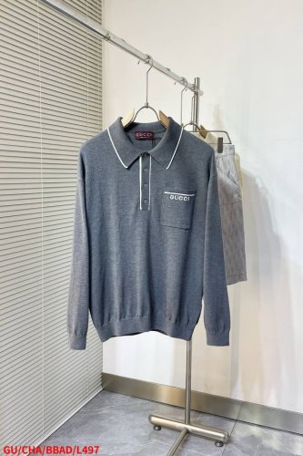 L497 Gu古驰 25Ss新款日常成衣单品甄选优质材质，以精湛工艺匠造而成，焕新诠释魅力格调，为秋冬男士系列再添力作。撞色白色镶边为这款罗纹针织羊毛长袖pol