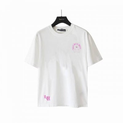实拍细节图+尺码表 Chrome Hearts 克罗心 贴布粉马蹄刺绣短袖 面料使用260G克全棉双纱面料 区别于市面低克重普通货 ，纹路清晰可见，质感柔软细腻