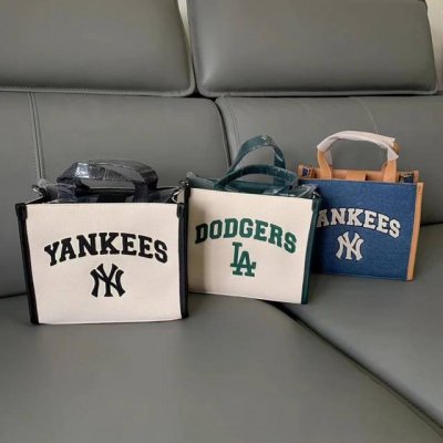 实拍图 批 款号 106 mlb专柜托特包单肩斜挎手提帆布刺绣英文字母大标休闲男女包 颜色 黑色 绿色 蓝色 尺寸 22X12X16Cm