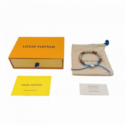 louis Vuitton路易威登-前卫时尚高端手链-男款桃木色拼银色！新品桃木色拼接银串珠，高颜值时尚潮流新款，Lv Beads 手链-编码：M0935A-官
