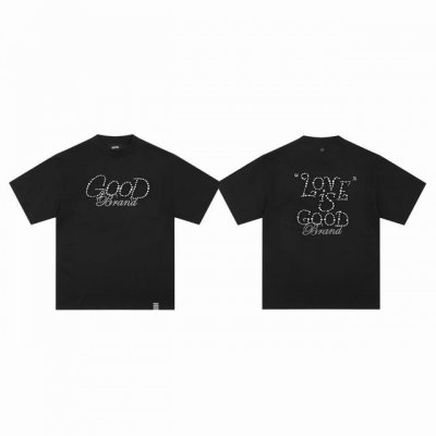 goodbrand 纯色珍珠标语字母情侣圆领短袖T恤-原单版本 color 黑色 size S M L Xl number 25815 原版一致 采用32支紧密