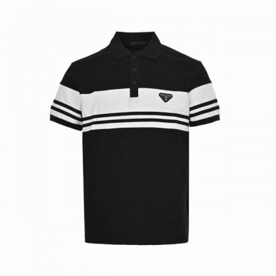 prada 普拉达 条纹拼接三角标Polo短袖 客供精仿棉打造珠地材质面料 夏季新款T恤翻领短袖Polo衫 专柜定制面料 透气舒适度高 细节无可挑剔 上身超级舒
