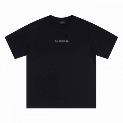 上新 高品质 Balsenciaga巴黎世家烫钻字母洗水做旧破烂短袖 最高版本！定制面料 克100%双纱棉！衣服洗水做旧破烂设计烫钻字母！ 辅料：开模原版过鉴定