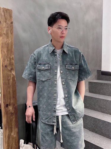 短裤 上衣 驴家Sottfrunk系列提花牛仔短袖套装 Lv 夏季新款路易*登 Sottfrunk系列提花牛仔短袖套装，高端版本！专柜定制最新面料，定织定染的洗