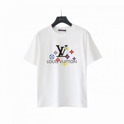 实拍细节图 +尺码表 louis Vuitton 路易威登 彩色Logo印花短袖 定制260克同缸染面料 手感非常舒服 春夏最新砖柜同步 时尚又个性 超级百搭好