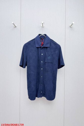 l739 Lvlv Damier 刺绣毛圈布衬衫 定制定染云绒毛巾卫衣纱，全幅描绘 Damier 提花图案，将Marque L.Vuitton Deosse 标