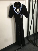 款号20251799 法国小众品牌Sandr*新款 法式小香风拼色翻领针织短袖连衣裙 长裙，杏色，黑色，桔色，蓝色，白色，咖色， 均码；胸围64，袖长27，长1