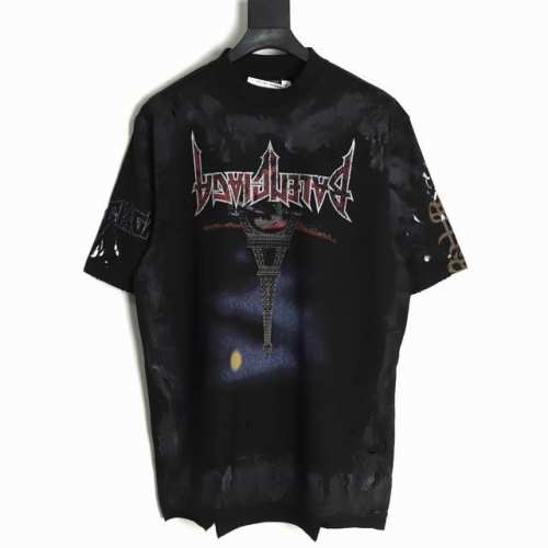 balenciaga 巴黎世家 倒影月光夜巴黎铁塔Tee短袖 工艺说明：采用重磅16S精棉平纹针织面料，搭配32S+70D拉架螺纹，克重 G，前后幅倒影月光夜巴