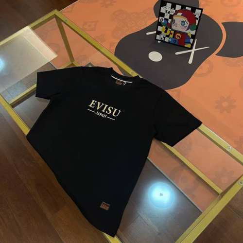 上新， Evisu福神2025新款男士钓鱼字母大Mt恤短袖 颜色：黑 尺码：S-Xxl S码 肩宽44 胸围96 衣长68 适合身材 - 斤 M码 肩宽46 胸