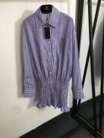 款号20252440 prad*新款 拼色条纹长袖衬衫连衣裙，蓝色，Sml， M码；肩宽57，胸围122，袖长60，长87