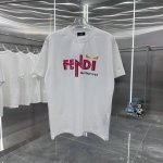 芬迪 2025春夏新款260克短袖T恤 植绒印花工艺 男女同款宽松版 S M L Xl Xxl 五个码 黑色 白色 玫红色