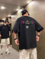 260G重磅纯棉 Adidas Originals 三叶草 positive 彩色涂鸦撞色 短袖T恤 男女同款 半袖 情侣款 面料工艺： 1.260G重磅纯棉，