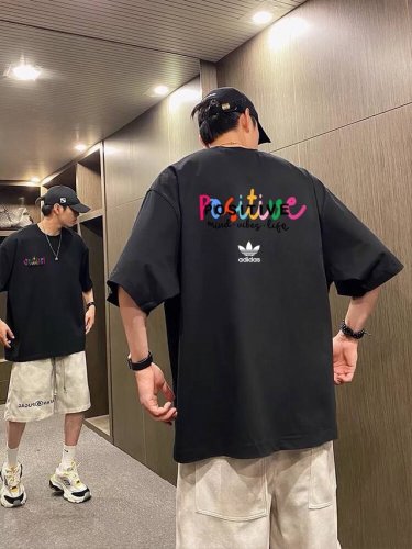 260G重磅纯棉 Adidas Originals 三叶草 positive 彩色涂鸦撞色 短袖T恤 男女同款 半袖 情侣款 面料工艺： 1.260G重磅纯棉，
