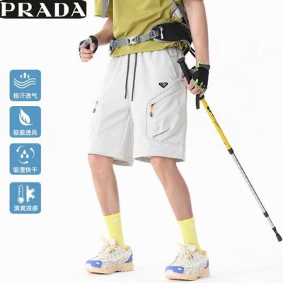 普拉达prada夏季新款 男女同款松紧腰抽绳百搭潮流宽松速干工装裤 男士短裤 直筒运动裤潮牌休闲裤五分裤 颜色:军绿色 黑色 果绿色 银白色 尺码:M-4Xl