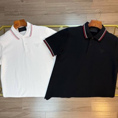 顶级代购版本★普拉达 Prada 翻领撞色刺绣Polo衫短袖 香港贸易洋行渠道货！重磅高端臻品，取料珠地水洗面料，不起球，不变形，不缩水，上身效果舒适透气，布相