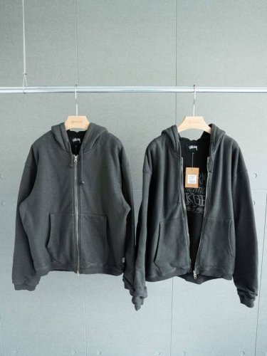 顶级复刻版本 1:1定制 斯图西 Stussy Fw24 Waffle Lined Zip Hoodie 宽松拉链字母刺绣徽标华夫格连帽水洗卫衣外套 男女同款