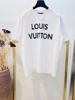 Size Smlxl黑 白两色 男女同款 1V路易家Fw链条经典Logo理石纹印花半袖T恤
