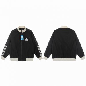 804 Adidas Originals 24Ss秋季新款三叶草徽章小Logo拉链立领宽松运动夹克情侣外套 专柜同步 原版Logo拉链，胸口和胳膊Logo刺绣设