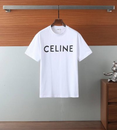 Celine2025春夏新款 硅胶圆领260G短袖Tee 实物很棒男女同款宽松版 采用260克双纱纯棉面料 对色定染、面料螺纹同缸无色差。面料柔软抗皱纱线制成。