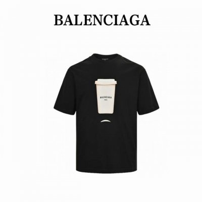 Balenciaga 巴黎世家 24Ss 饮料水杯印花短袖 标准数码直喷印花技术，纯棉柔软面料，对色定染面料，超精细平网印花工艺，潮流感十足，定染纯棉面料，Os