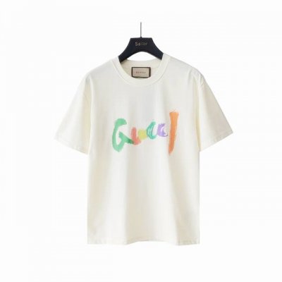 实拍细节图+尺码表 Gucci 古驰 24Ss彩色涂鸦Logo印花短袖 专柜同款圆领短袖T～代表性品牌印花字母设计～定制棉质面料～ 厚板立体！衣服偏厚使整体高透