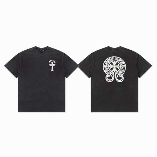 Chrome Hearts Ch 克罗心 十字架梵文马蹄发泡印花水洗做旧情侣圆领短袖T恤-顶级版本 Color：水洗黑 Size：S M L Number：25