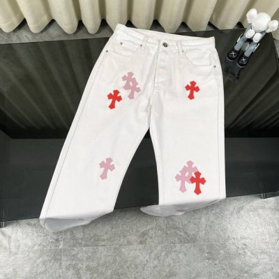 最强版本 Chroe Hets Ch克罗心贴皮白色深浅粉色皮标牛仔裤 定制金属扣 裤腿水洗做旧撕边天花板级牛仔裤 关于藏银这是一个绝顶奢华的时尚品牌也可以被称之