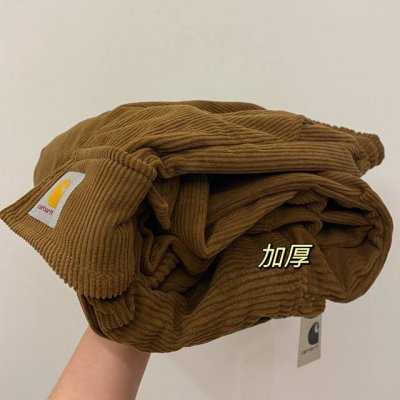 Carhart卡哈特 绣标灯芯绒重磅大口袋裤脚抽绳内里加绒工装廓形宽松长裤情侣款 Color: 咖色 Size: M-Xl M 腰围96 臀围 裤长98 Cm
