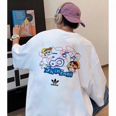260G重磅纯棉 Adidas 三叶草 蜡笔小新联名系列 线条卡通动漫 短袖T恤 男女同款 半袖 情侣款 面料工艺： 1.260G重磅纯棉，100%棉，恰到好处