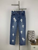款号G725 新款Chrome Hearts克罗心牛仔裤拼皮牛仔裤男女款 众所周知Chromehearts牛仔裤会采用Vintagelevis牛仔裤作为底板进行