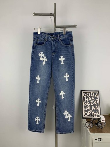 款号G725 新款Chrome Hearts克罗心牛仔裤拼皮牛仔裤男女款 众所周知Chromehearts牛仔裤会采用Vintagelevis牛仔裤作为底板进行