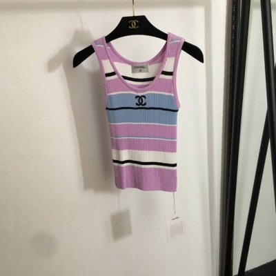 款号20252074 Chane*新款 小香Logo拼色条纹针织背心，紫色，蓝色，36 38 40， 38码；胸围50，长48