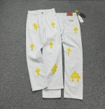 款号：H803 Chrome Hearts & 克罗心 高端克罗心白色黄皮十字拼皮牛仔裤 潮流大叔同款 原版五金辅料水洗等吊卡，二维码解析均为采购原厂，还原度高