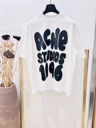 Size：S M L Xl Os廓形宽松版 黑 白 姜黄3色 男女同款197536374260060091 Acne 2025Fw早春新款重磅纯棉泼墨印花半袖T