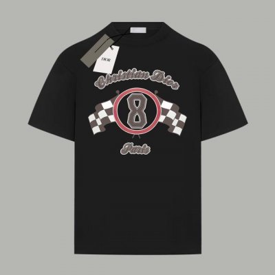 Dior 迪奥 官网同款 赛事旗帜字母Logo 印花双纱纯棉短袖 - 280G双纱纯棉顶级面料 手感柔软 百分百纯棉独家出货 定染硫化黑无尘处理面料 -面料：2