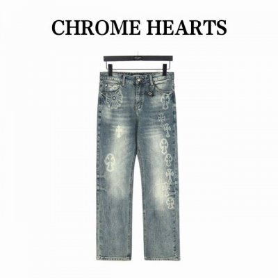 chtomeheart 克罗心多元十字架牛仔长裤 chtome Heart 克罗心多元十字架牛仔长裤 成裤后做重度酵素石磨漂洗 每条水洗均有所不同 重度水洗工艺