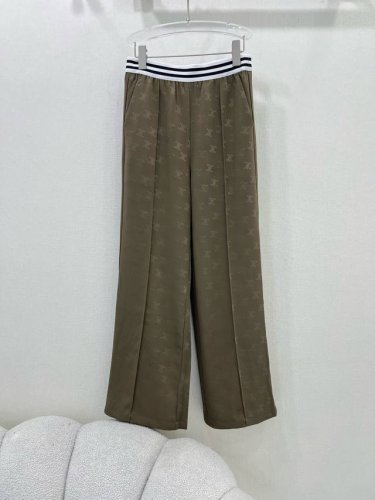 Celin*25夏季新款满幅凯旋门字母暗纹印花阔腿长裤 腰头黑白撞色弹力织带 整体计拉长人体比例 休闲直筒裤 丝滑舒适 百搭单品 ！高腰阔腿裤型完美纤瘦版型时髦