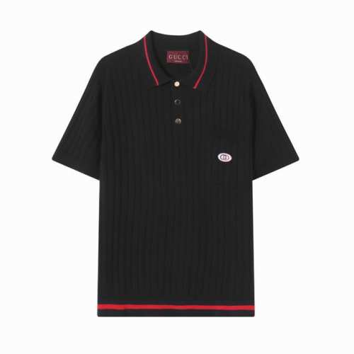 z222# 高品质 Gucci 古驰经典条纹小标针织polo短袖 高端品质 三标齐全，舒适透气，经典简约，精致时尚，细节呈现高端品质，男女同款。 颜色:黑色 杏