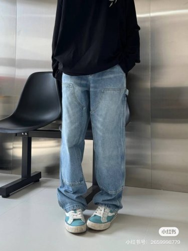 8043 自主Carhartt 卡哈特B73做旧水洗牛仔裤工装裤伐木裤黄景瑜同款Cleanfit工装宽松直筒长裤B01 B136 Vibe风 卡哈特Vintag