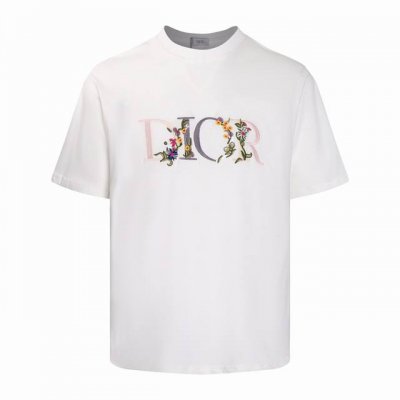 款号Y043 Dior 迪奥 渐变花卉刺绣短袖T恤 前幅图案采用进口绣线，由十万针刺绣工艺做出Di**图案打底，在绣花基础上结合分散染料做出原版渐变效果，用含有