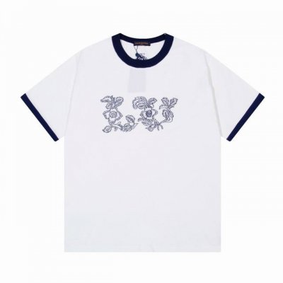 lv 驴家栩栩如生Logo花卉刺绣针织圆领T恤 颜色 白色 蓝色 码数 M L Xl Xxl