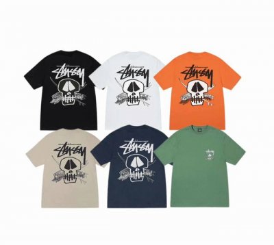 上新款号：S120 Stussy斯图西 Stussy Ss24 休闲字母圆领骷髅头圆领短袖T恤 男女同款 原版打造 细节高控 -面料精选220G纯棉面料 手感柔
