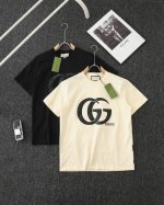160（顶级复刻） gucci 古驰 2025新款 贴皮双G刺绣字母Logo 后幅织带拼接 男女同款 短袖T恤 ·定制280克100％双纱纯棉面料 ·定染32支