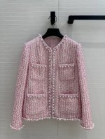 独家首发高端原单品质100%真丝里布！ 权志龙同款 Coco女孩高级闪闪樱花粉珍珠外套！本季最佳必入绝绝子！定制特种纱粉色编织Tweed软花呢面料，纯手工珍珠镶