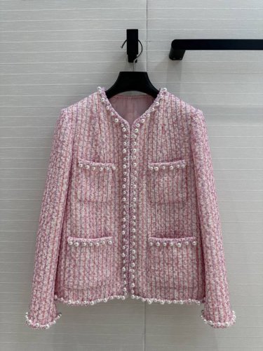 独家首发高端原单品质100%真丝里布！ 权志龙同款 Coco女孩高级闪闪樱花粉珍珠外套！本季最佳必入绝绝子！定制特种纱粉色编织Tweed软花呢面料，纯手工珍珠镶