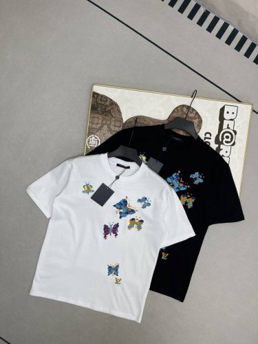 复刻版本 louis Vuitton Lv 路易威登 秀场限定重工花蝴蝶刺绣情侣圆领短袖 T恤-顶级版本 采用260G 双纱纯棉面料 高温预缩处理 非常重磅手感