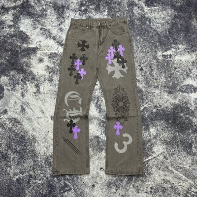 款号：H721 Chrome hearts & 克罗心2025新款重工黑紫十字架贴皮情侣款水洗牛仔裤 不同水洗质感的款式，对腿细腿粗人士十分友好，直筒的版型十分