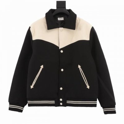 款号Y518 Celine 赛琳 羊毛拼接皮肩棒球夹克棒球服外套 温馨提示：建议手洗或者干洗 禁止机洗浸泡 渠道精品 潮男潮女Zui爱的棒球服夹克 市场各级版本